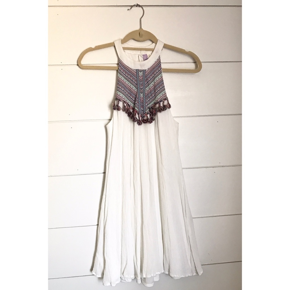 Francesca's Embroidered High Neck Shift Dress